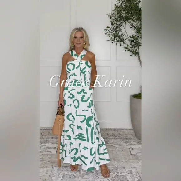 Grace Karin Women’s Criss Cross Halterneck Sleeveless Summer Floral Dress/Medium - Picture 1 of 11